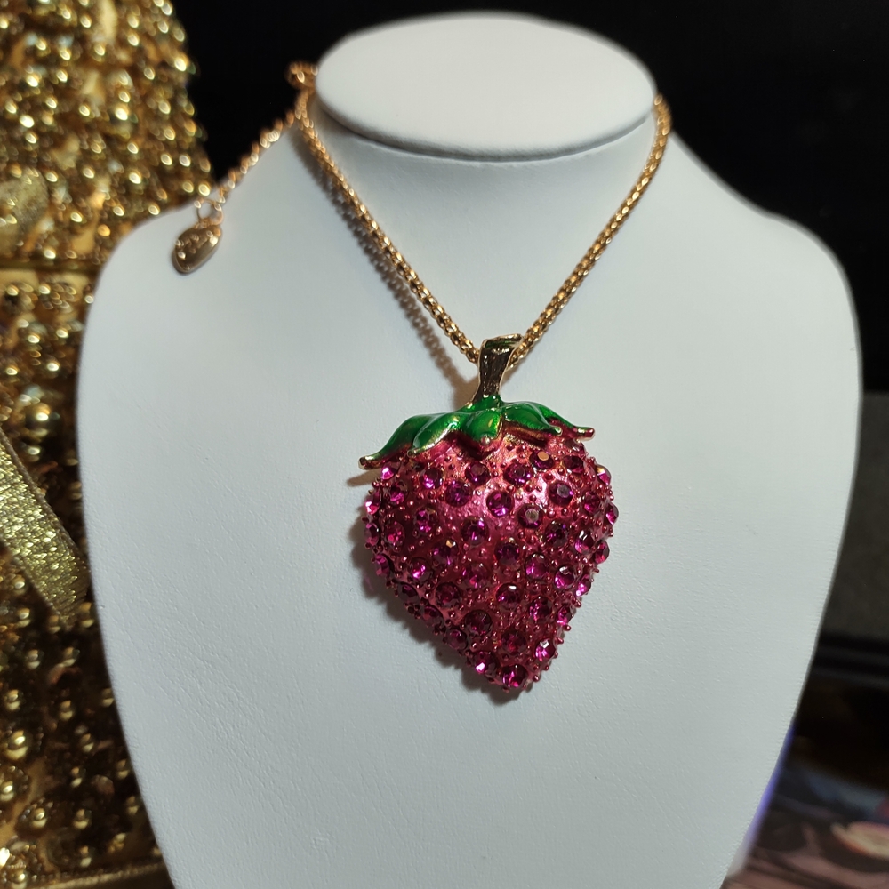 Betsey Johnson Pink and Green Strawberry Necklace - Picture 3 of 5